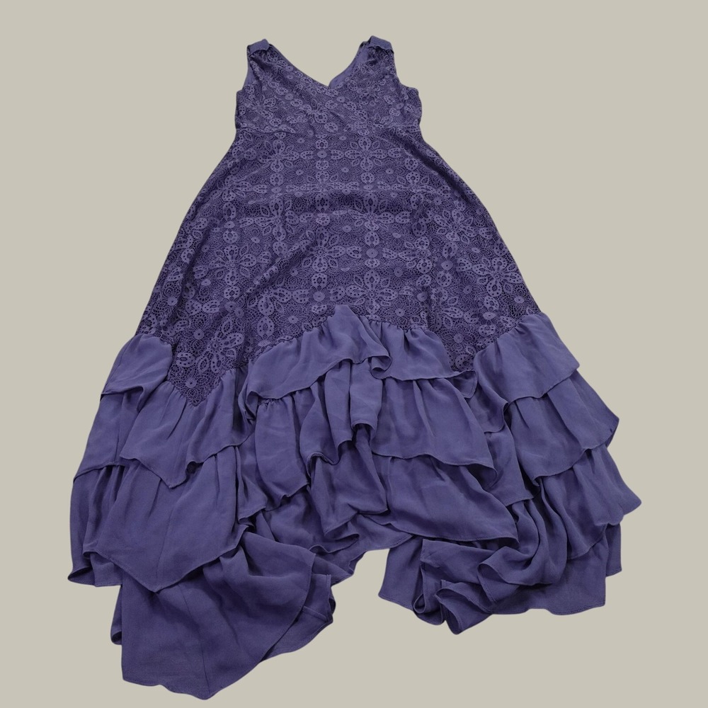 Sundance Dress Womens Large Purple Lace Sleeveless Ruffle Maxi Boho Formal Party